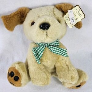 Walmart Loveable Huggables Plush Puppy Green Gingham Bow 13 Inch Vintage